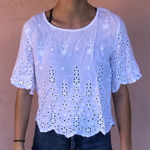 White Floral Eyelet Top
